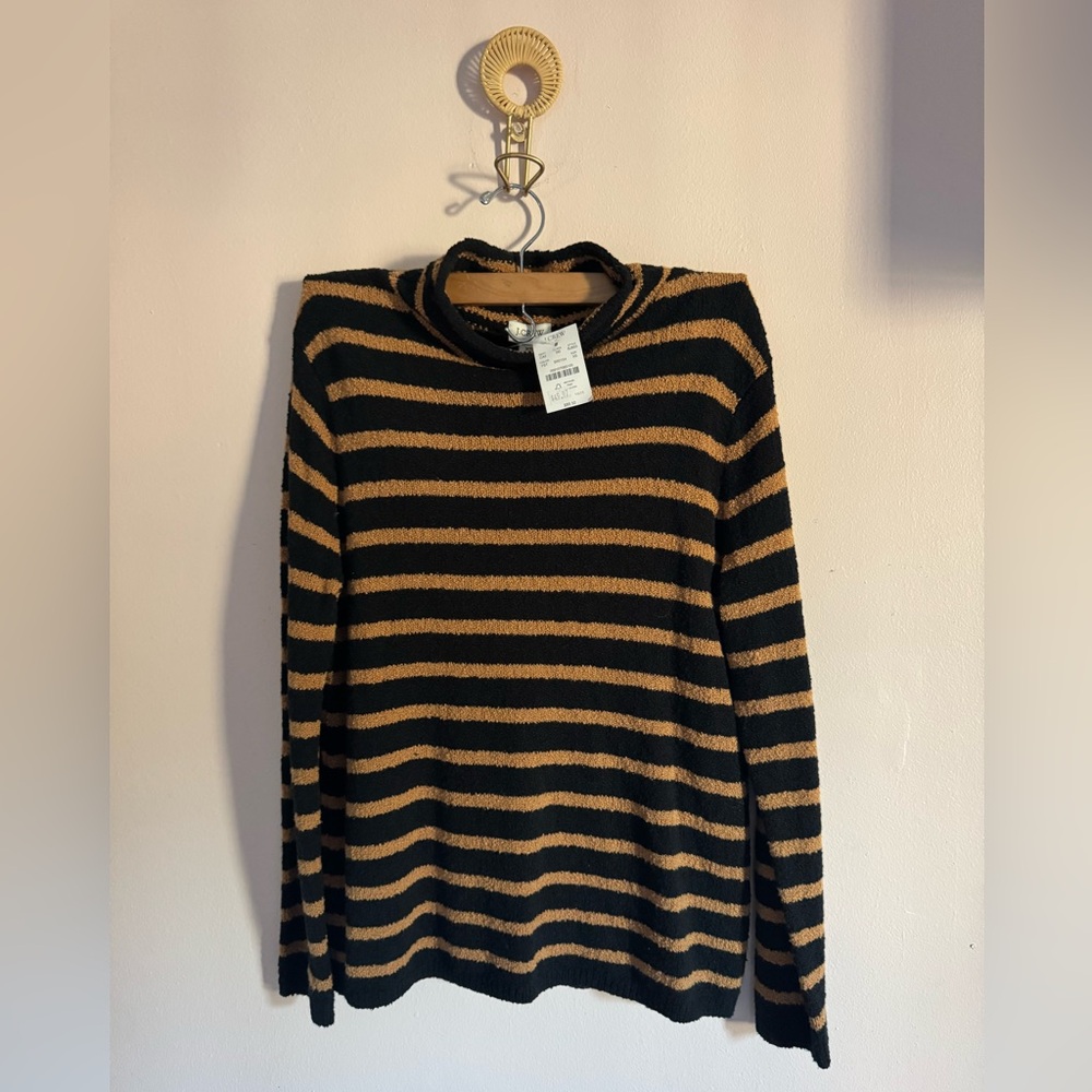 J. Crew Black and Tan Striped Turtleneck Sweater